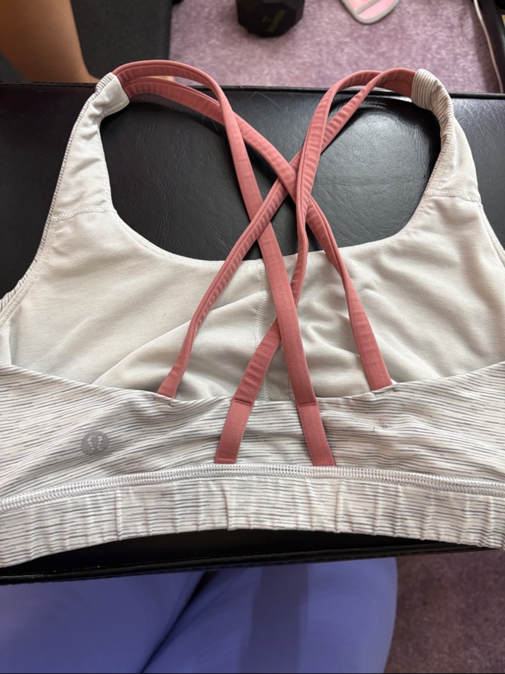 lululemon athletica Light Gray Sports Bra with Dusty Rose Straps - size 6